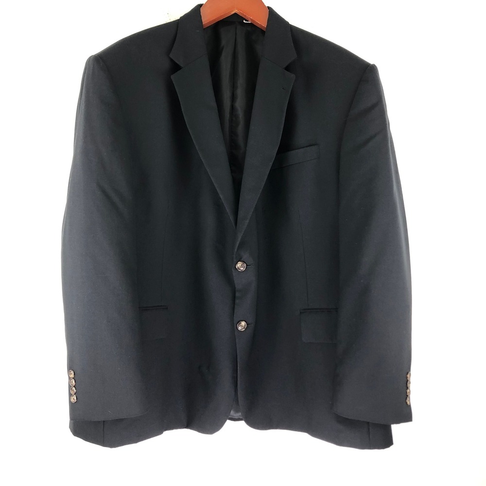 Versini Mens 52R Black 100% Wool 2-Button Blazer Jacket E1101 Big & Tall